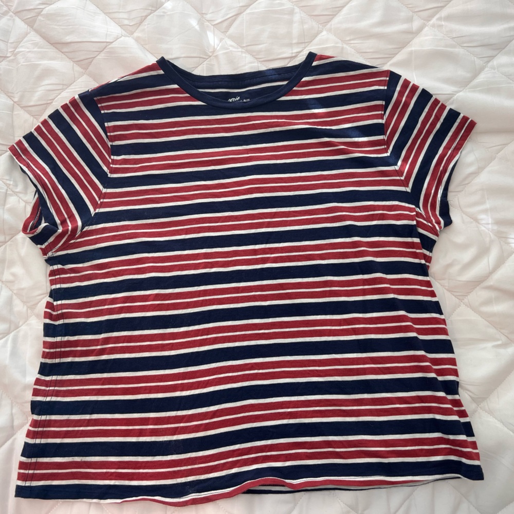 Aerie Navy, Red, and White Striped Top